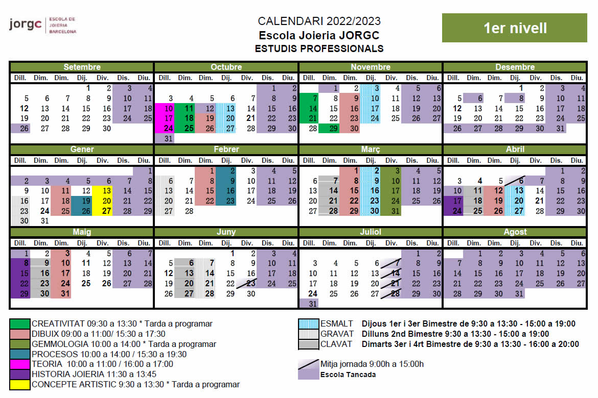 Calendari Estudis Professionals | Nivell 1 (2022-23)