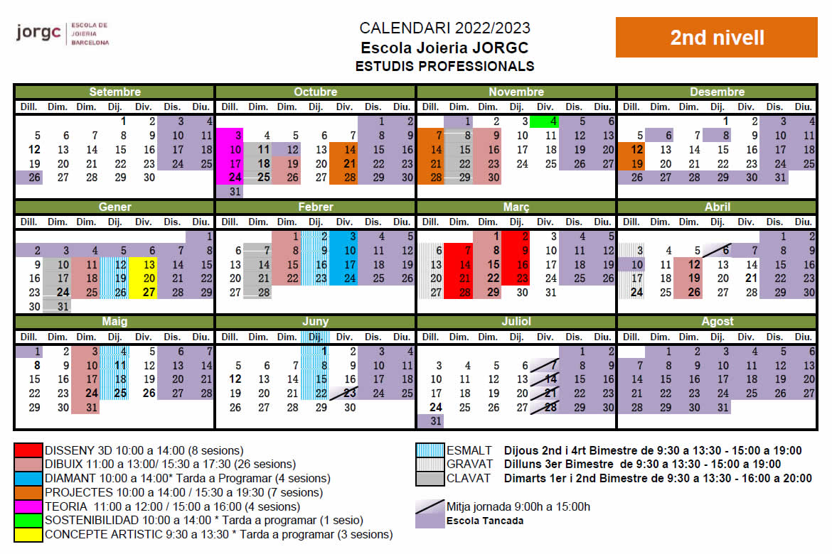 Calendari Estudis Professionals | Nivell 2 (2022-23)