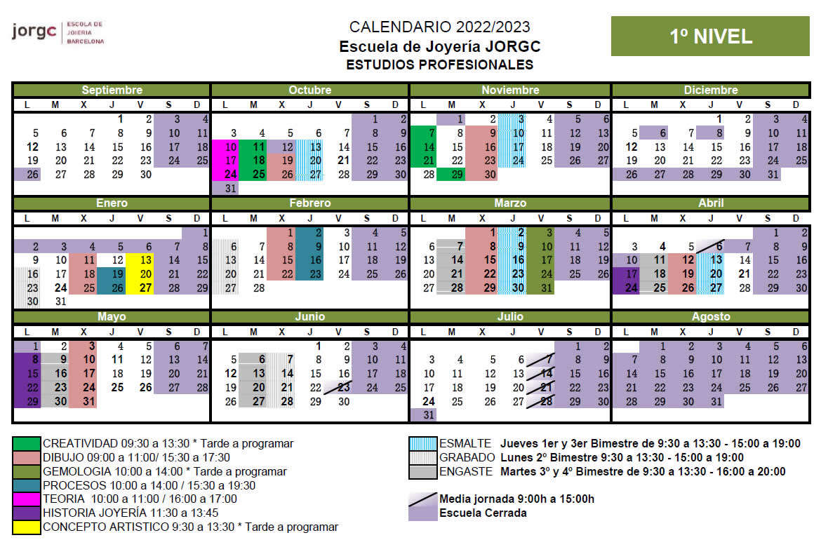 Calendario Estudios Profesionales | Nivel 1 (2022-23)