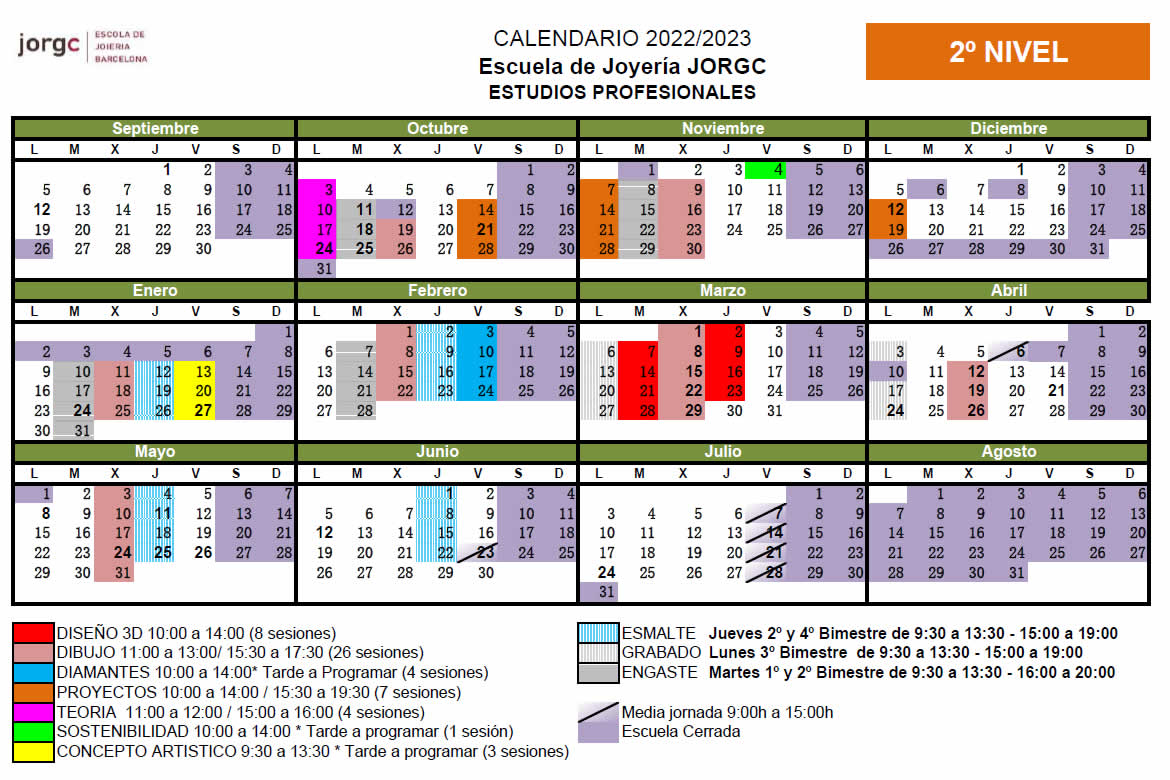 Calendario Estudios Profesionales | Nivel 2 (2022-23)