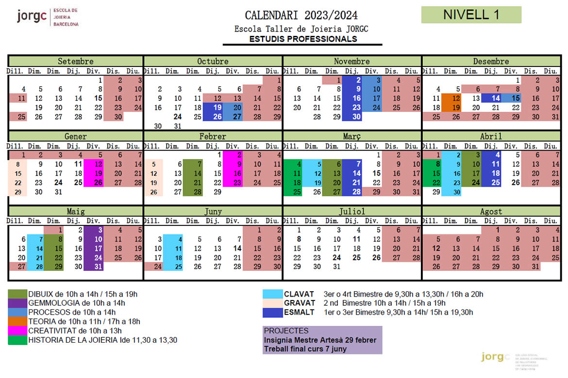 Calendari Estudis Professionals | Nivell 1 (2023-24)