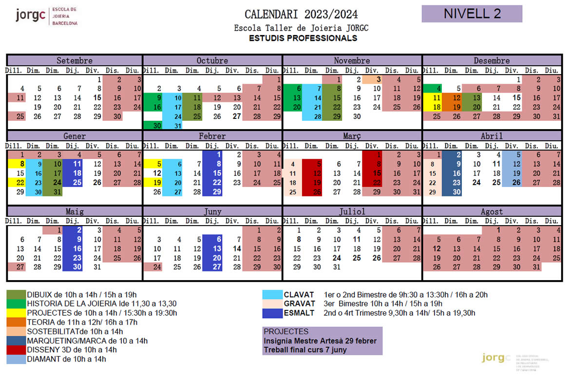 Calendari Estudis Professionals | Nivell 2 (2023-24)
